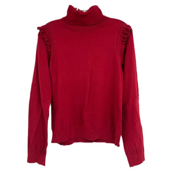 Kate Spade Red Ruffle Turtleneck Knit Sweater | Size M - Picture 1 of 8